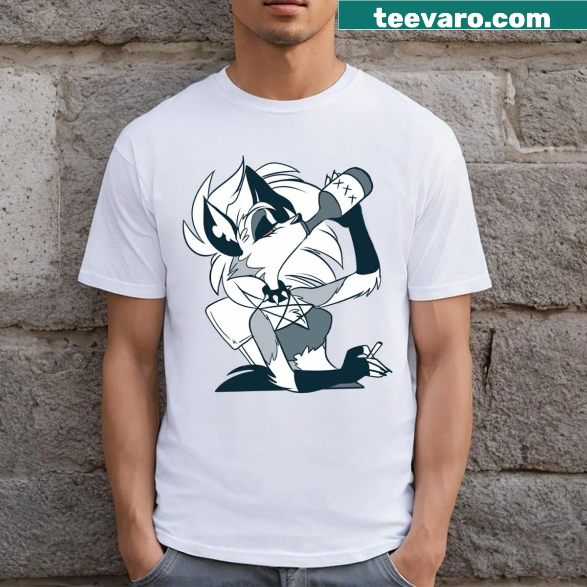 Cartoon T-shirt featuring Loona from Helluva Boss — on a men's t-shirt