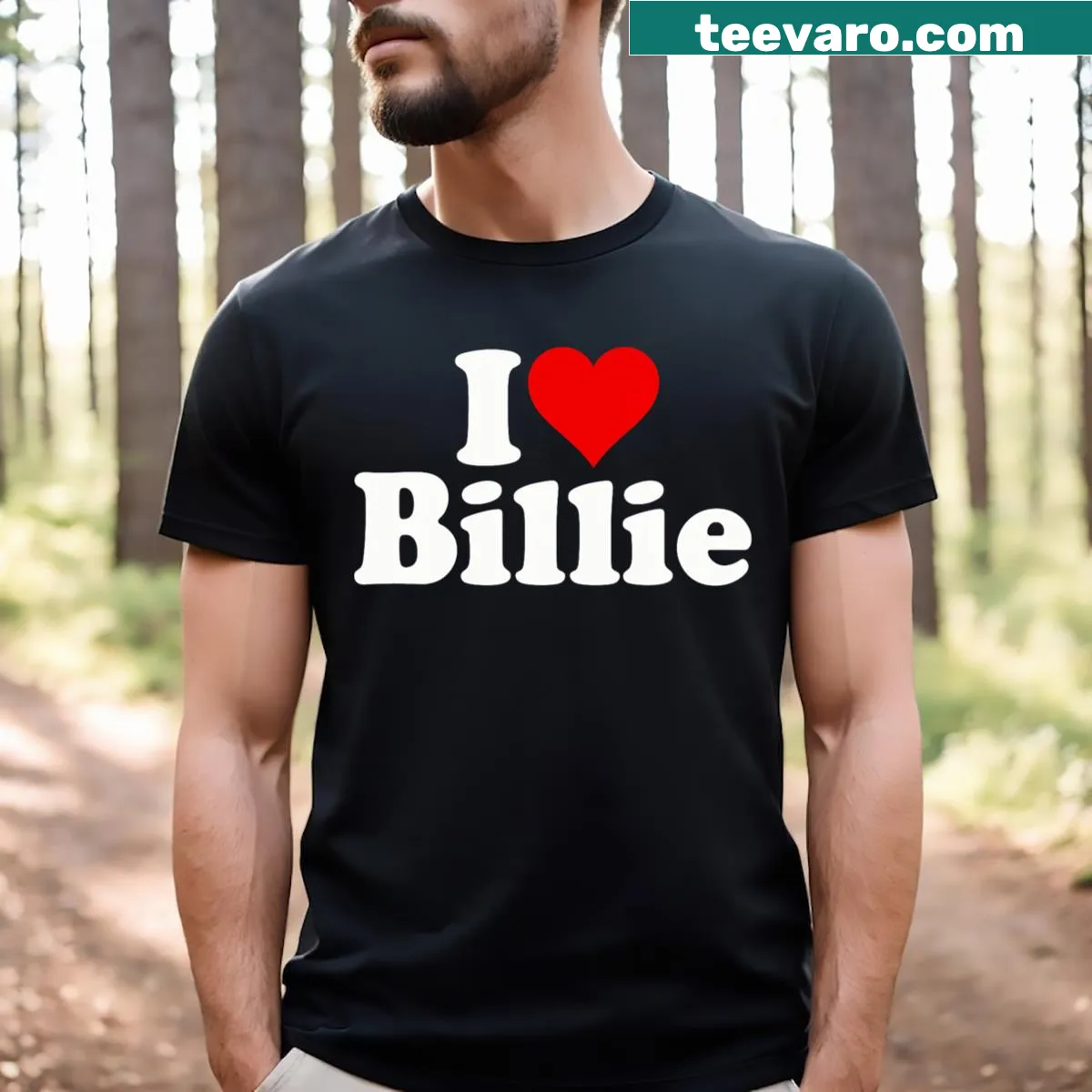 Heart graphic with 'I Love Billie' text on a T-shirt — on a men's t-shirt