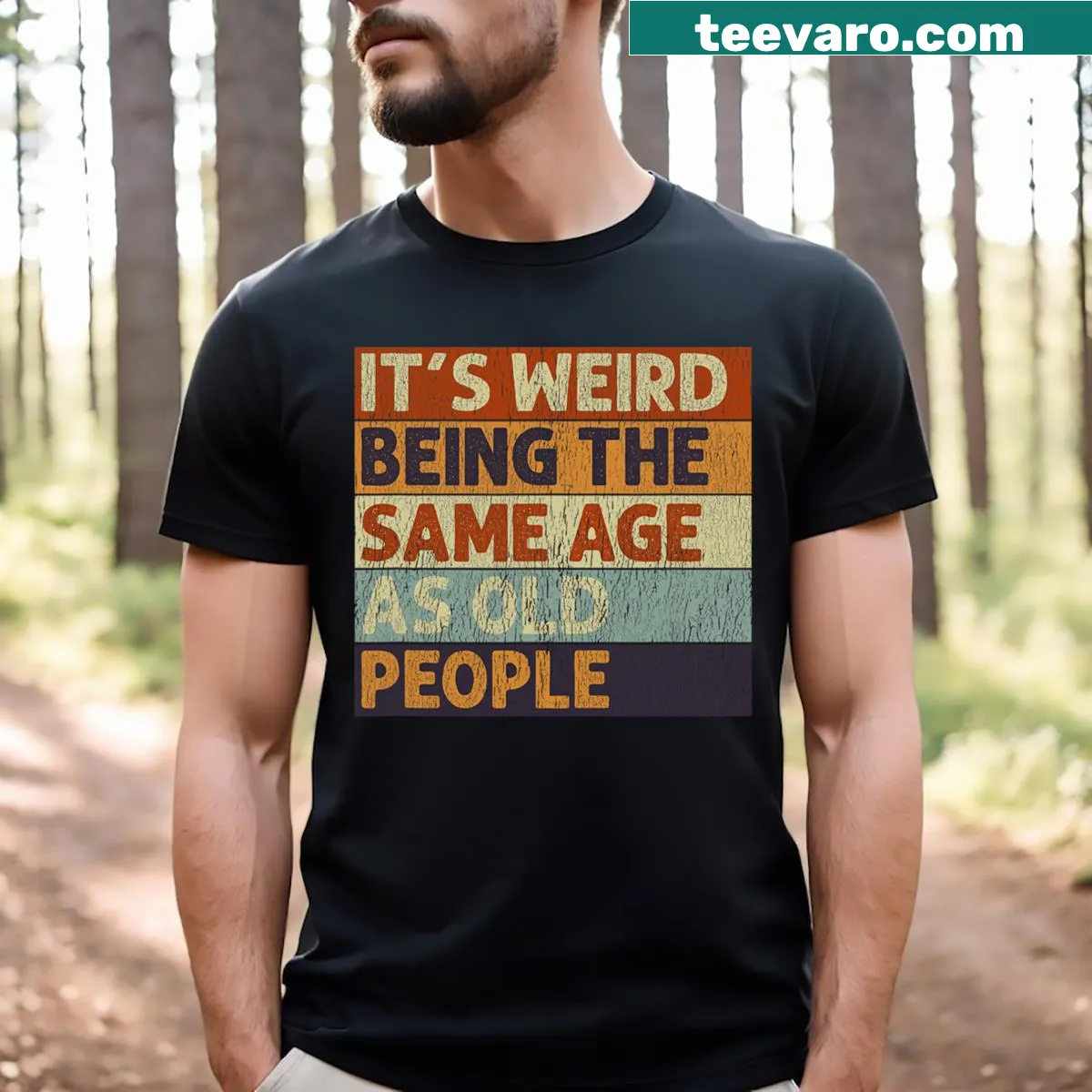 Retro t-shirt featuring a sarcastic saying about aging. — on a men's t-shirt