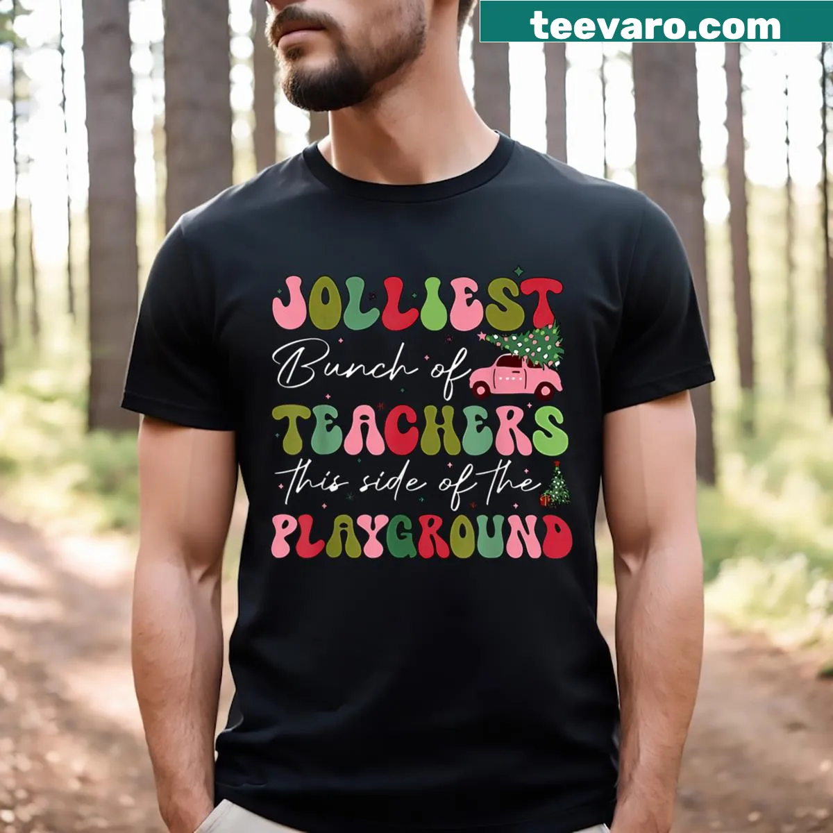Holiday-themed teacher t-shirt with humorous text — on a men's t-shirt