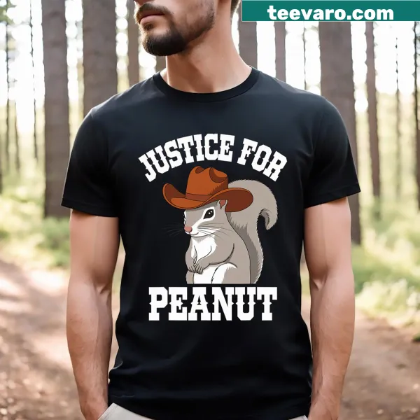 Illustrative t-shirt featuring Peanut the Squirrel with Justice For Peanut slogan