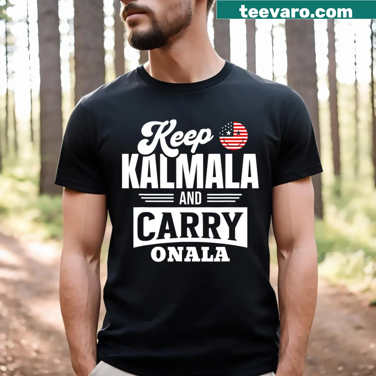 T-shirt saying 'Keep Kalmala And Carry Onala' supporting Kamala Harris — on a men's t-shirt
