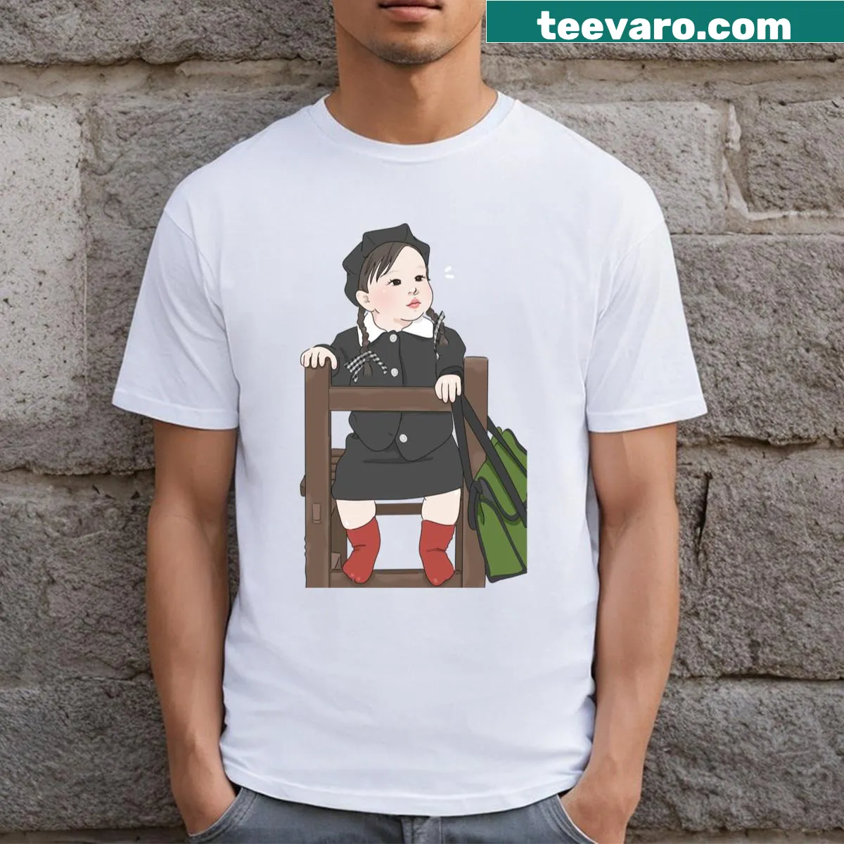 Illustration of traditional Korean children's uniforms on a T-shirt — on a men's t-shirt