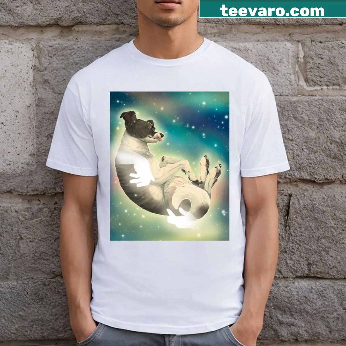 Tribute T-shirt honoring Laika, the first dog in space — on a men's t-shirt