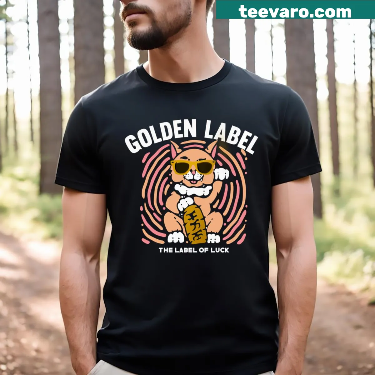 Playful T-shirt featuring a lucky cat design for good fortune — on a men's t-shirt