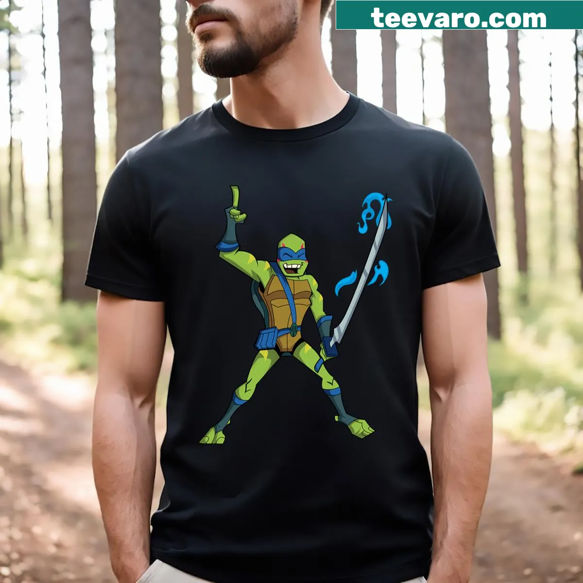 Leonardo performing Portal Jutsu in a dynamic graphic t-shirt — on a men's t-shirt
