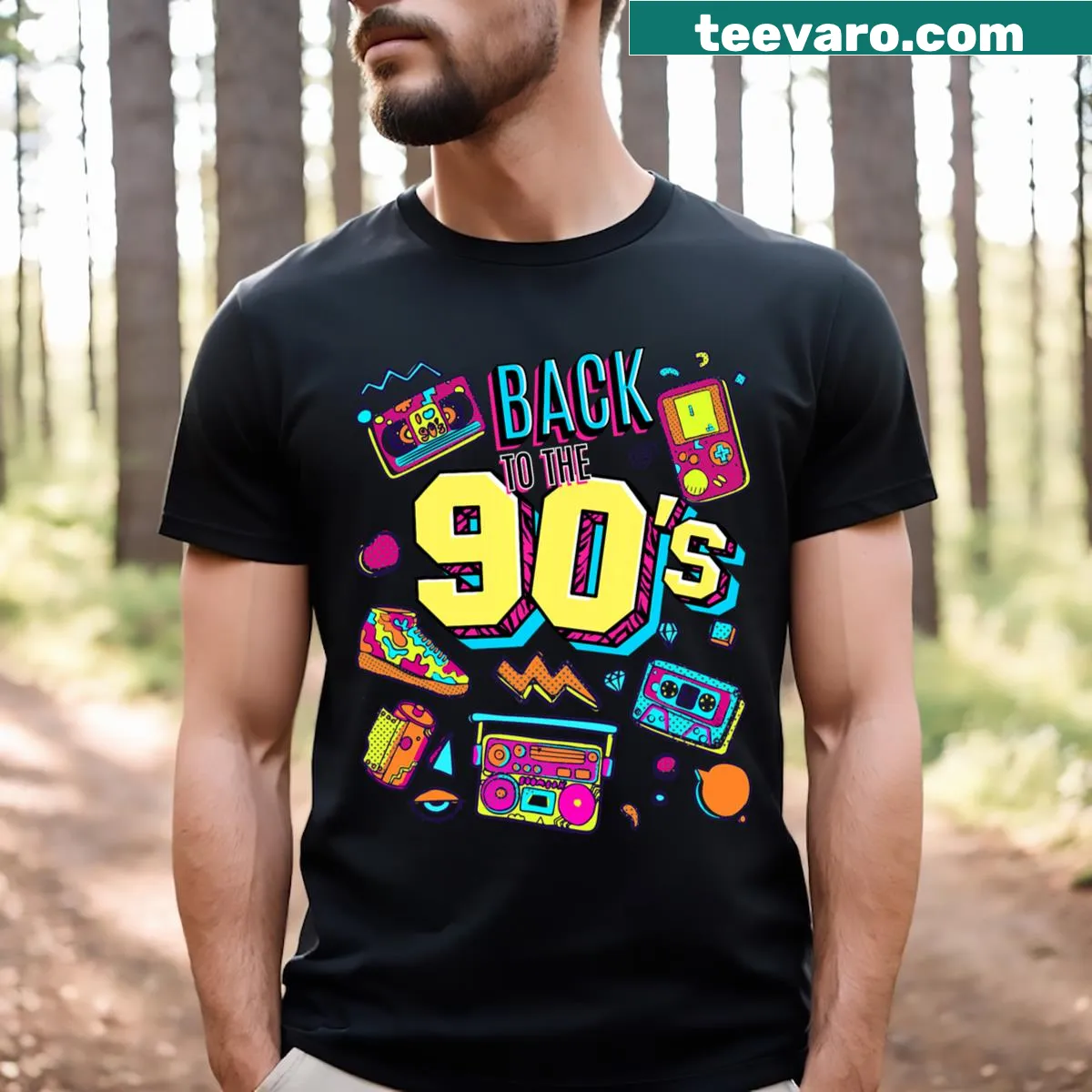 Retro 90s graphic design t-shirt for kids — on a men's t-shirt