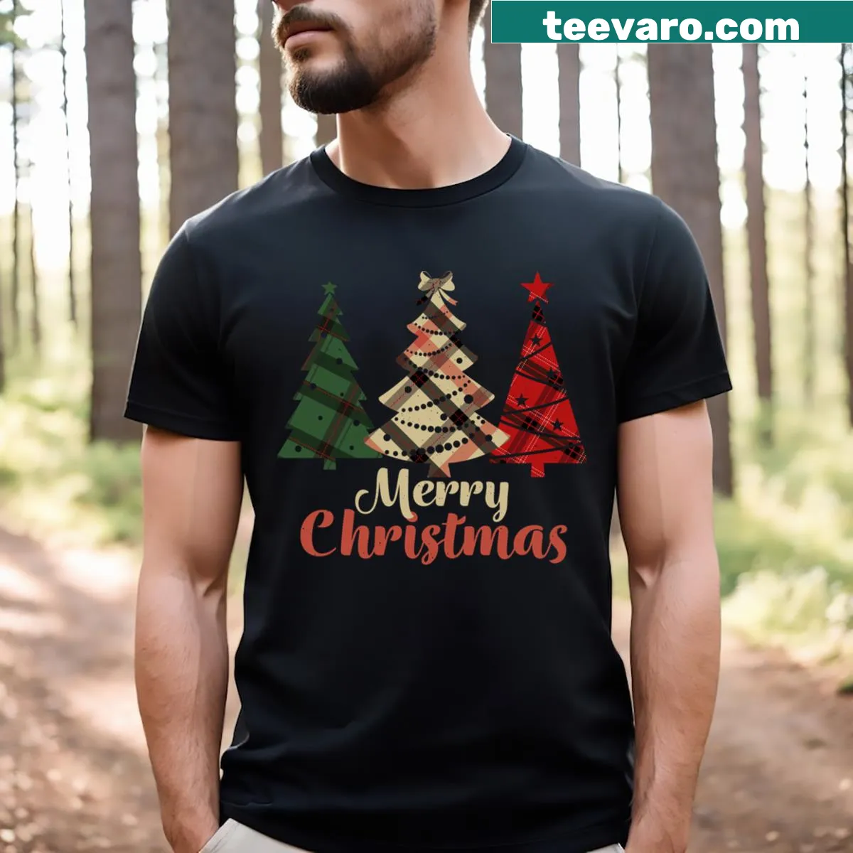 Illustration of a fir tree on Merry Christmas t-shirt — on a men's t-shirt