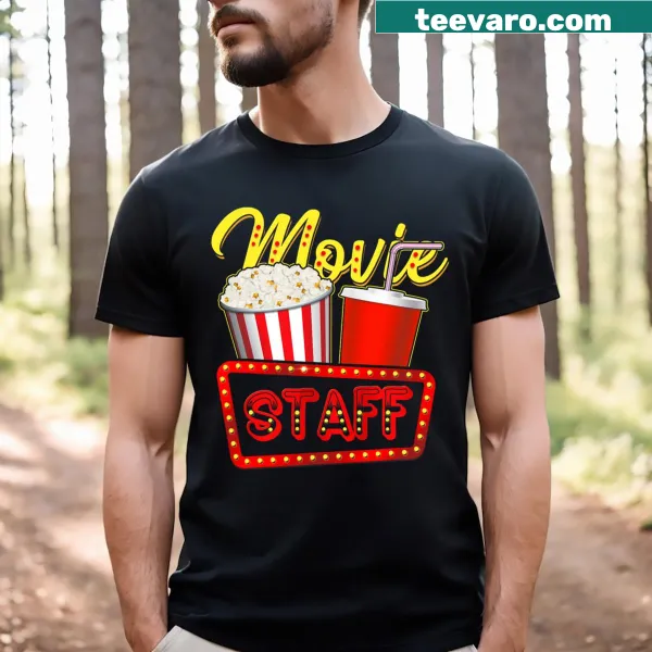 Illustrative design celebrating film crew on a Movie Staff Party T-shirt.