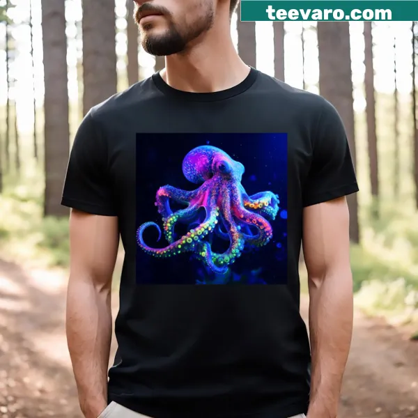 Whimsical ocean-themed t-shirt featuring a glowing octopus