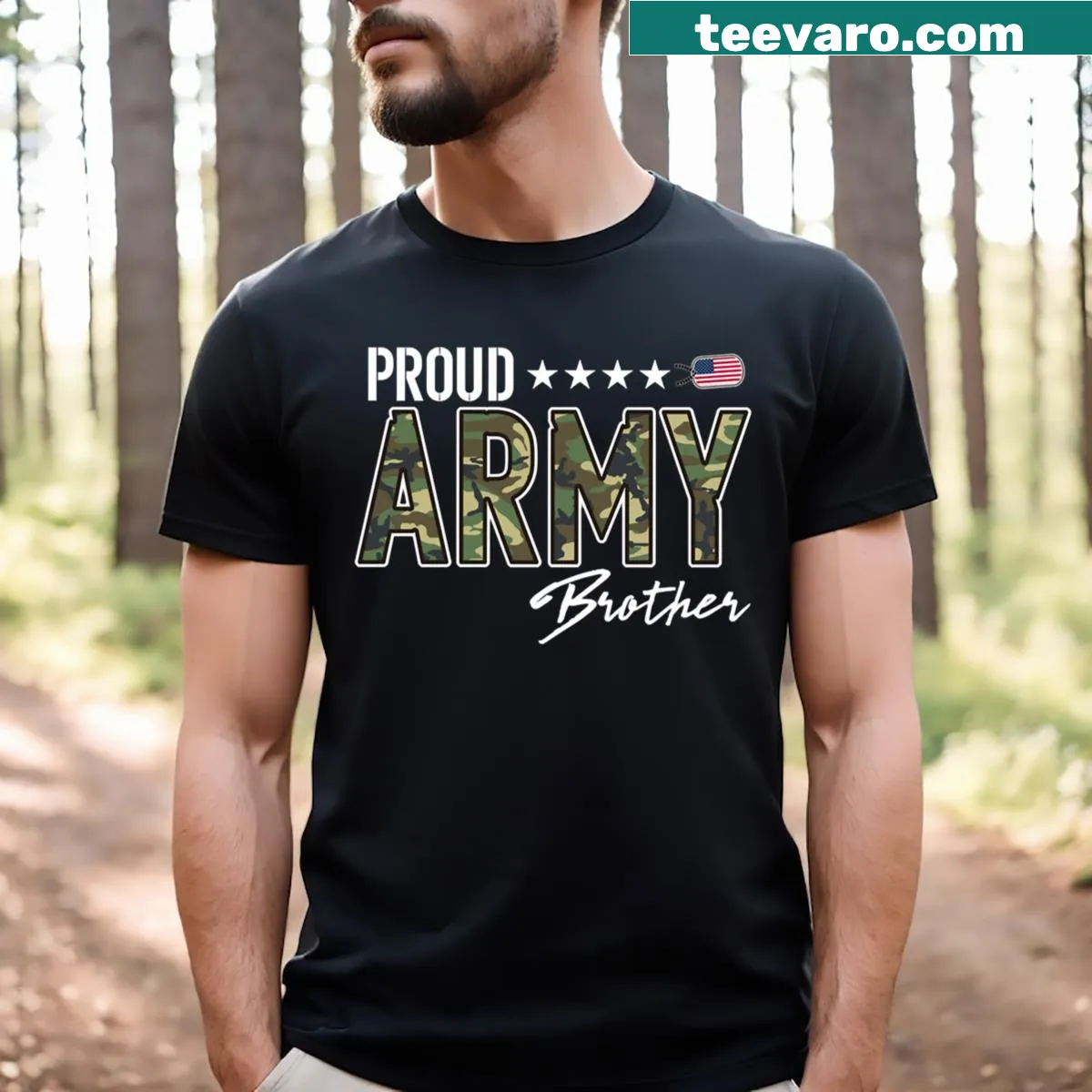 Proud Army Brother T-shirt with military-themed design — on a men's t-shirt