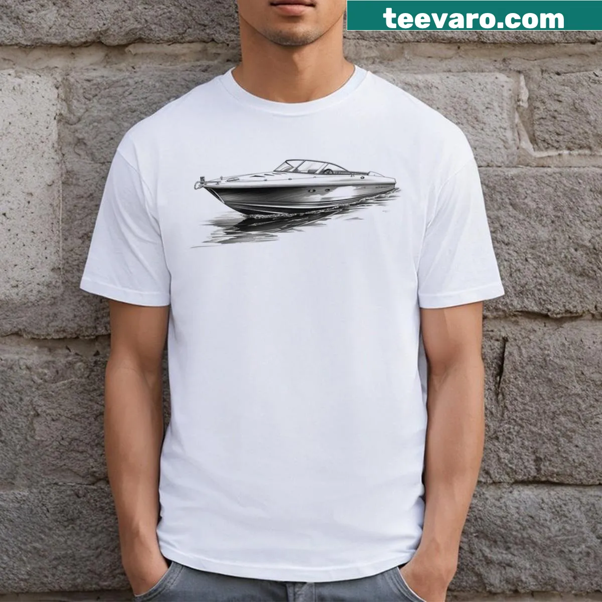 Illustration of a powerboat on a casual T-shirt — on a men's t-shirt