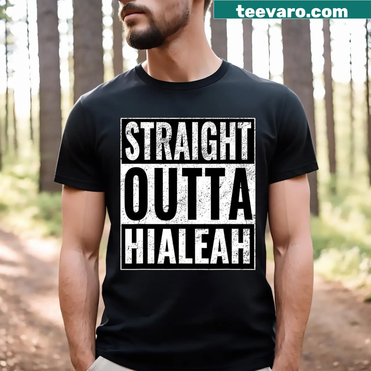 Straight Outta Hialeah graphic t-shirt for proud locals. — on a men's t-shirt