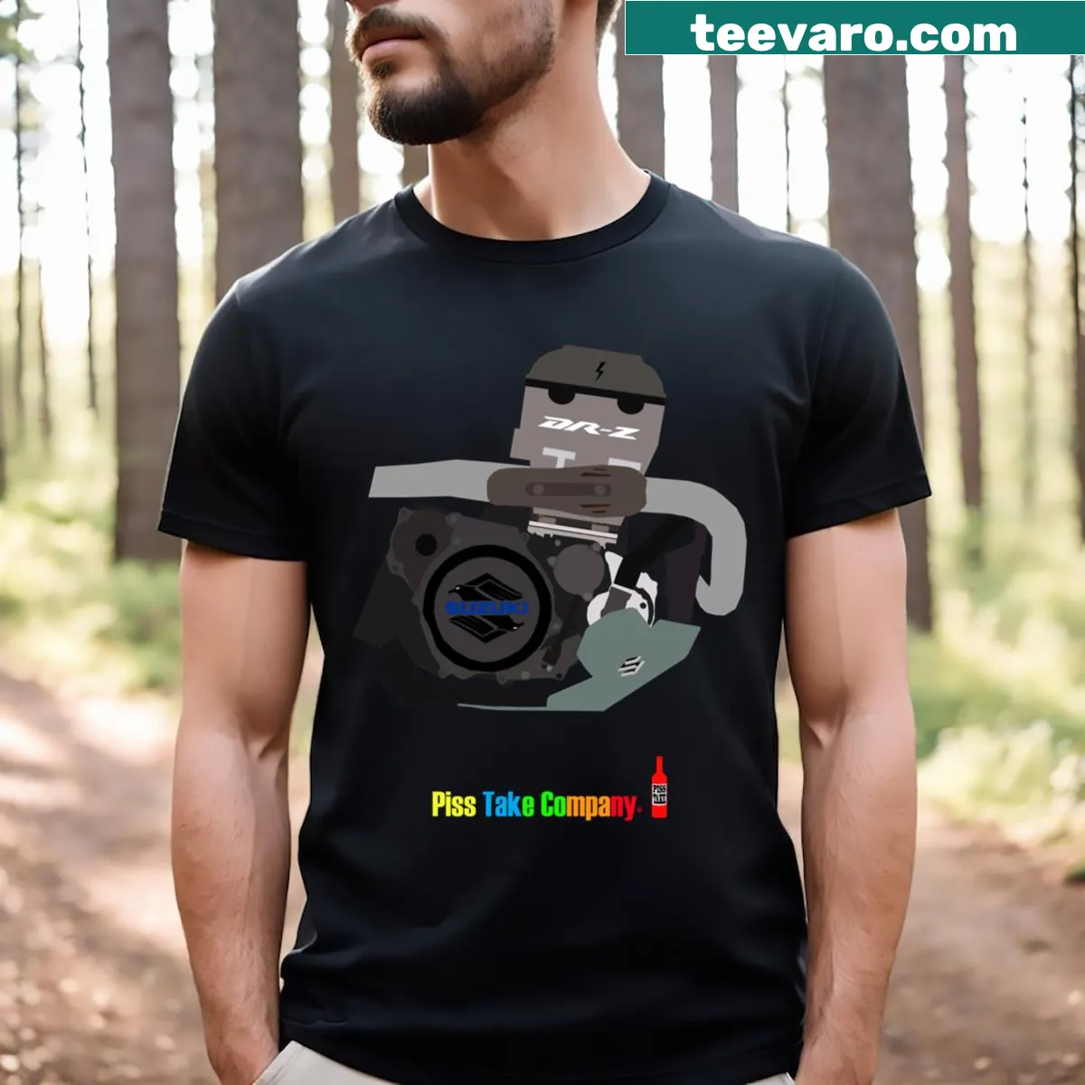 Illustration of a Suzuki DRZ engine block on a T-shirt — on a men's t-shirt