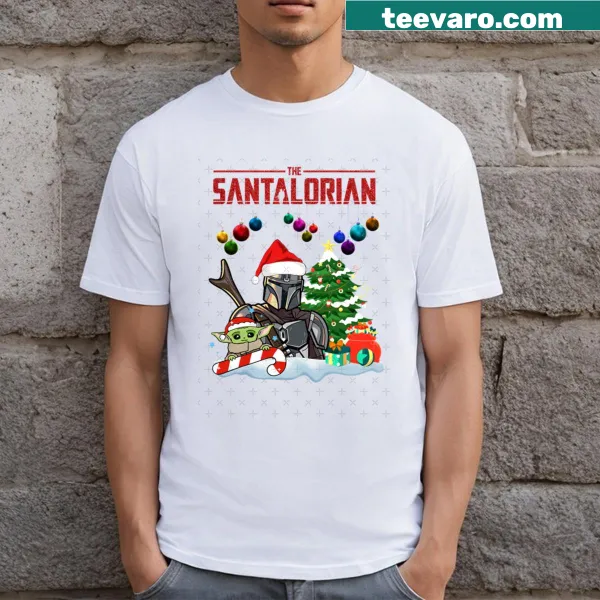 Cartoon Santa and alien design on a Christmas T-shirt