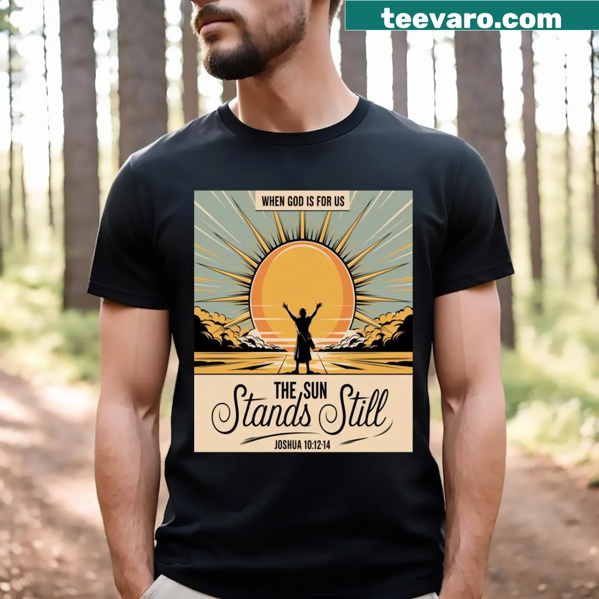 Inspirational T-shirt with the phrase 'The Sun Stands Still' — on a men's t-shirt