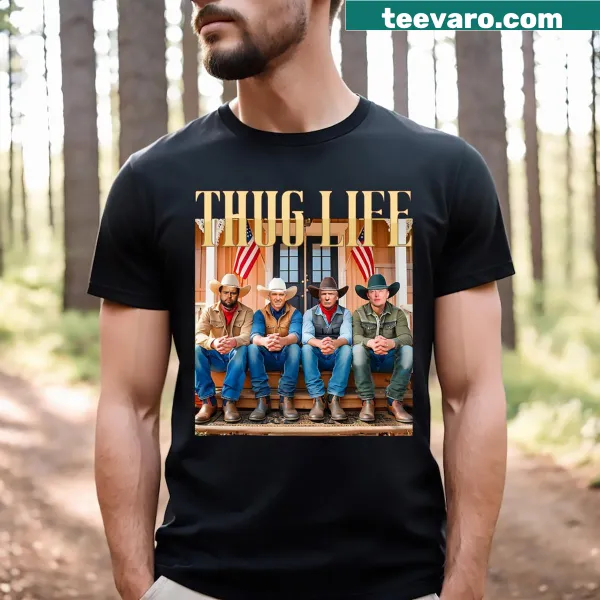 Edgy shirt with text referencing Thug Life and popular figures