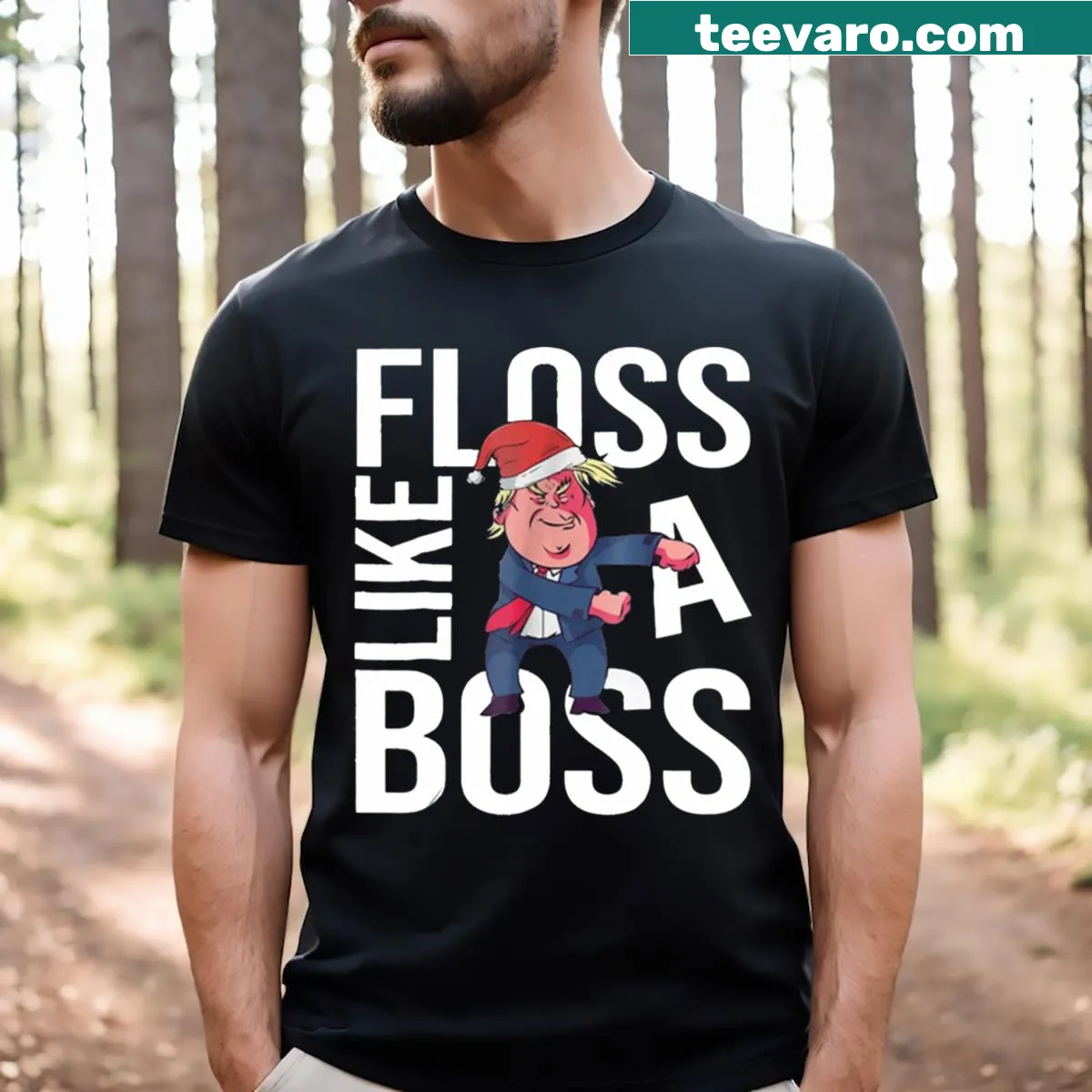 Fun Christmas t-shirt with 'Floss Like A Boss' phrase in playful typography — on a men's t-shirt