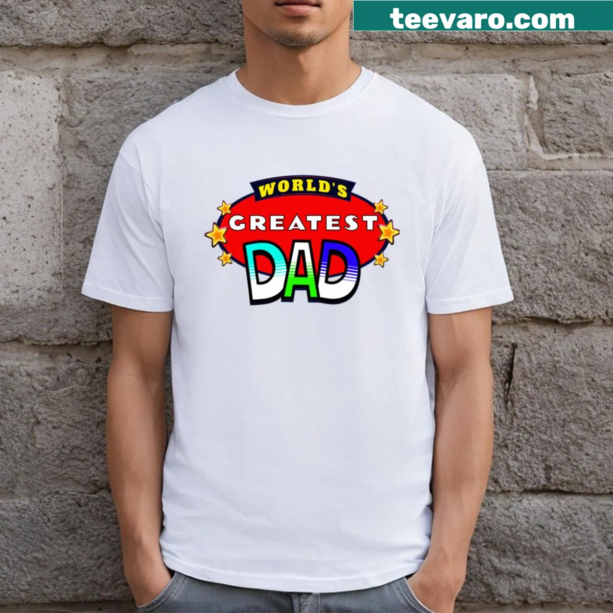 World's Greatest Dad T-shirt with bold text — on a men's t-shirt