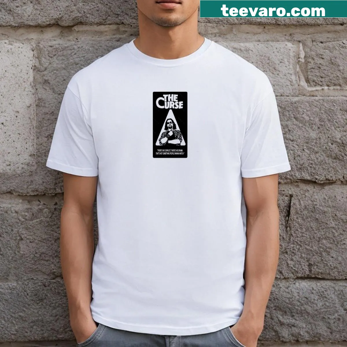 Illustrative T-shirt featuring A24's The Curse and Dougie Schecter — on a men's t-shirt