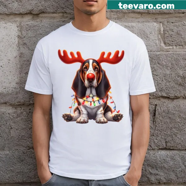 T-shirt featuring an illustration of a Basset Hound dog