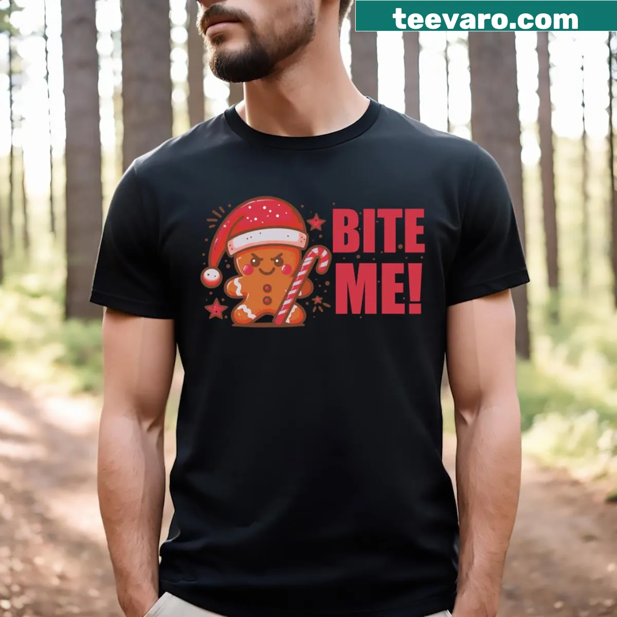 Cute gingerbread graphic on a Christmas-themed T-shirt — on a men's t-shirt