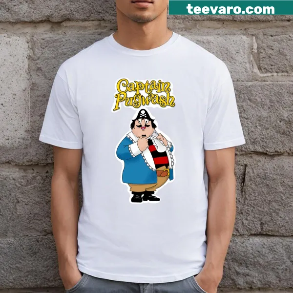 Nostalgic Captain Pugwash cartoon design on a retro T-shirt.