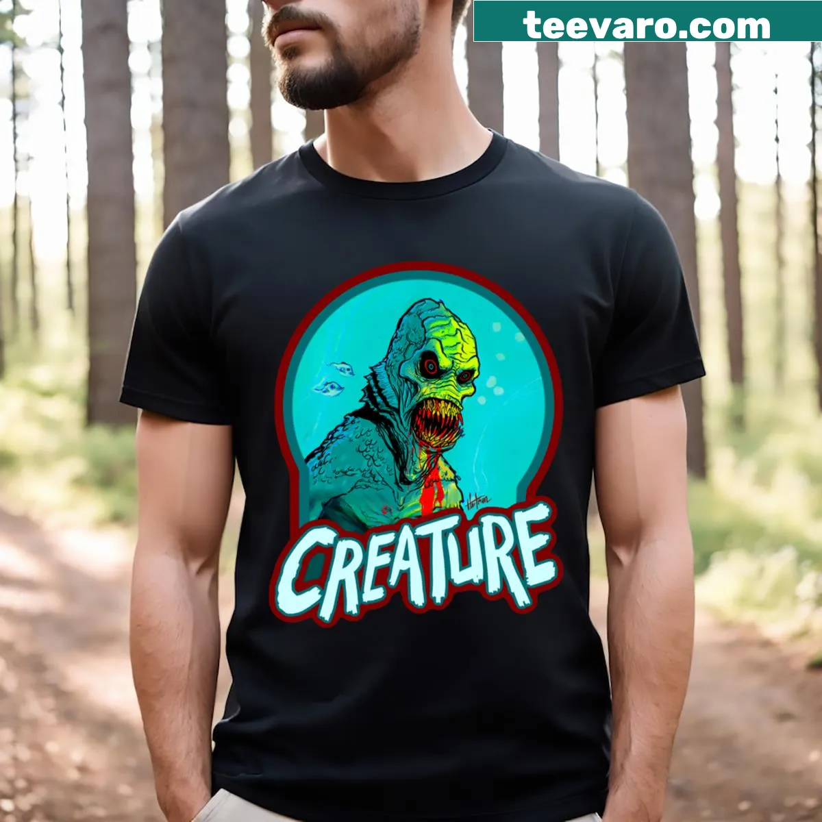 Stylized graphic of a unique creature on a t-shirt — on a men's t-shirt