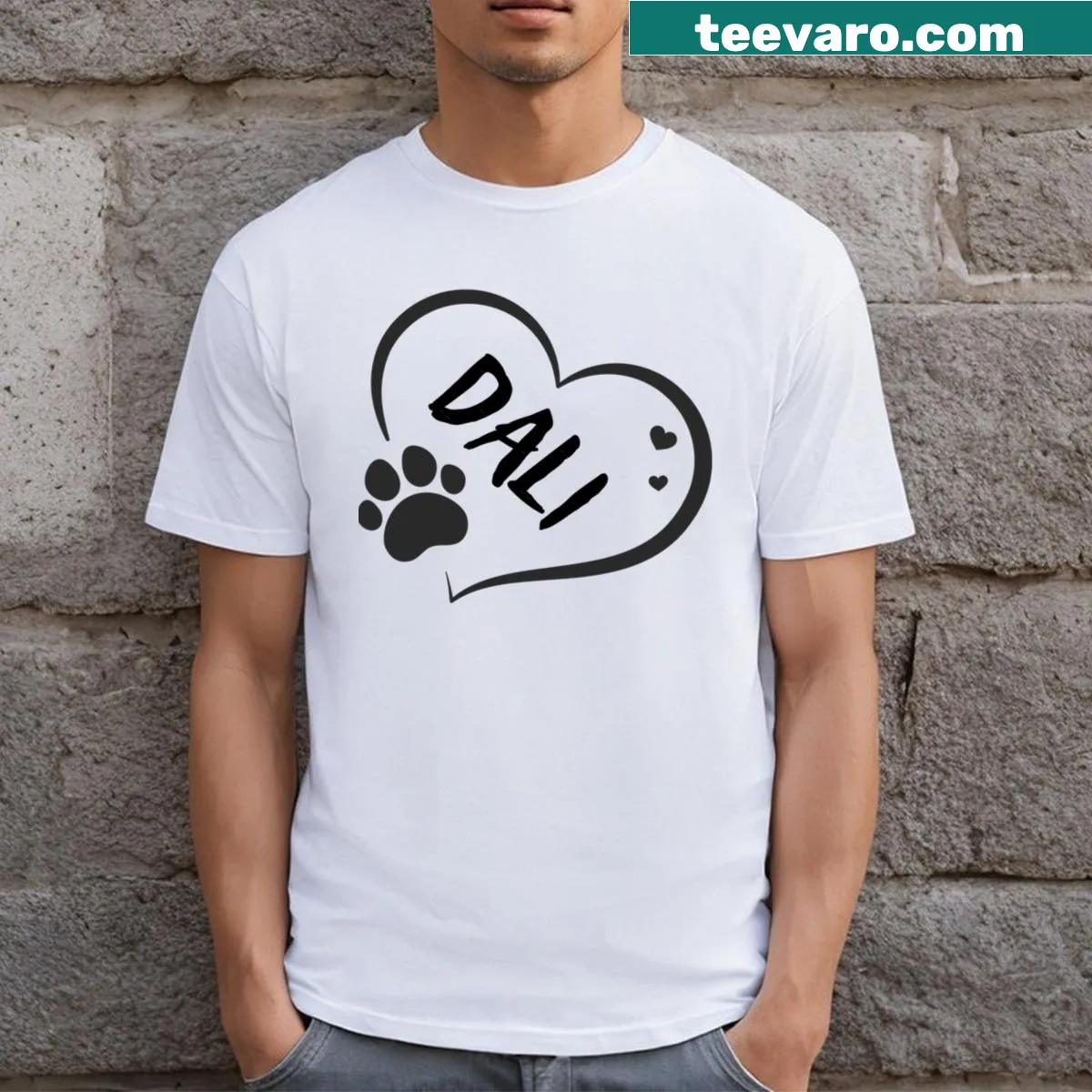 Heart and paw design celebrating love for pets on a t-shirt — on a men's t-shirt