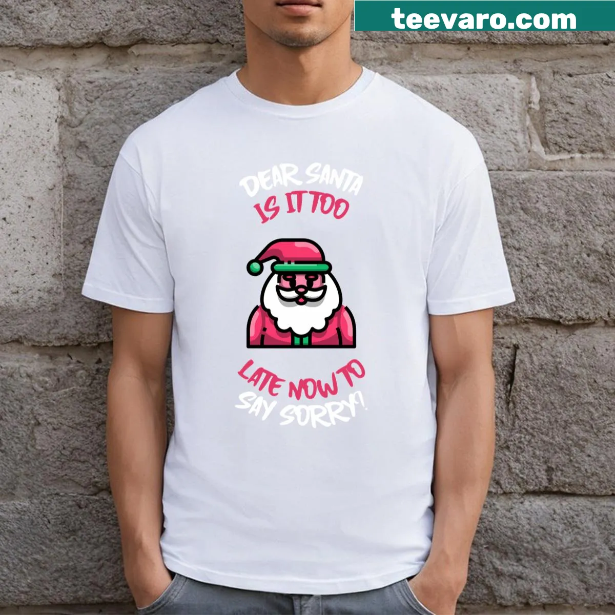 Funny Christmas T-shirt with whimsical text for kids addressing Santa — on a men's t-shirt