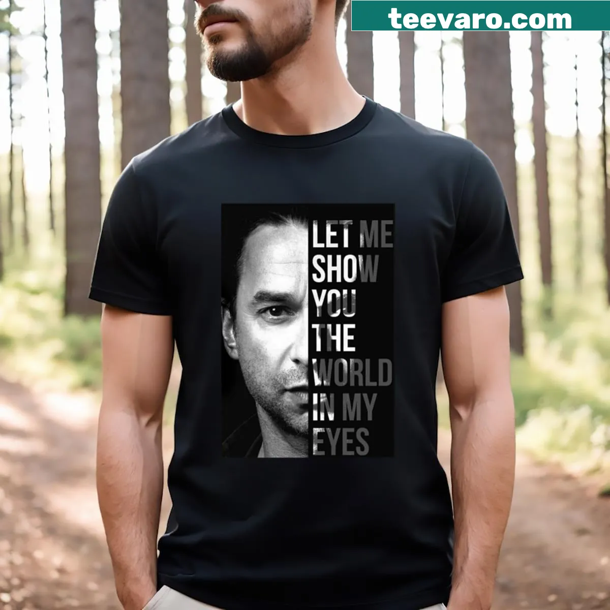 Minimalist design with 'DG World In My Eyes' on a t-shirt — on a men's t-shirt