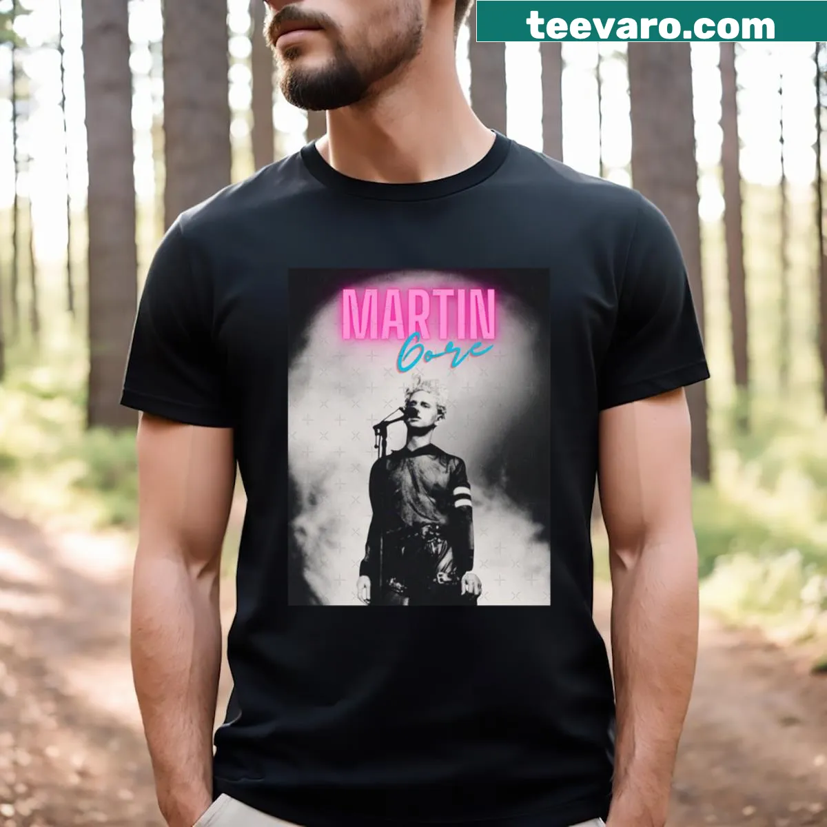 Minimalist T-shirt with 'Dm Martin 80s' text — on a men's t-shirt