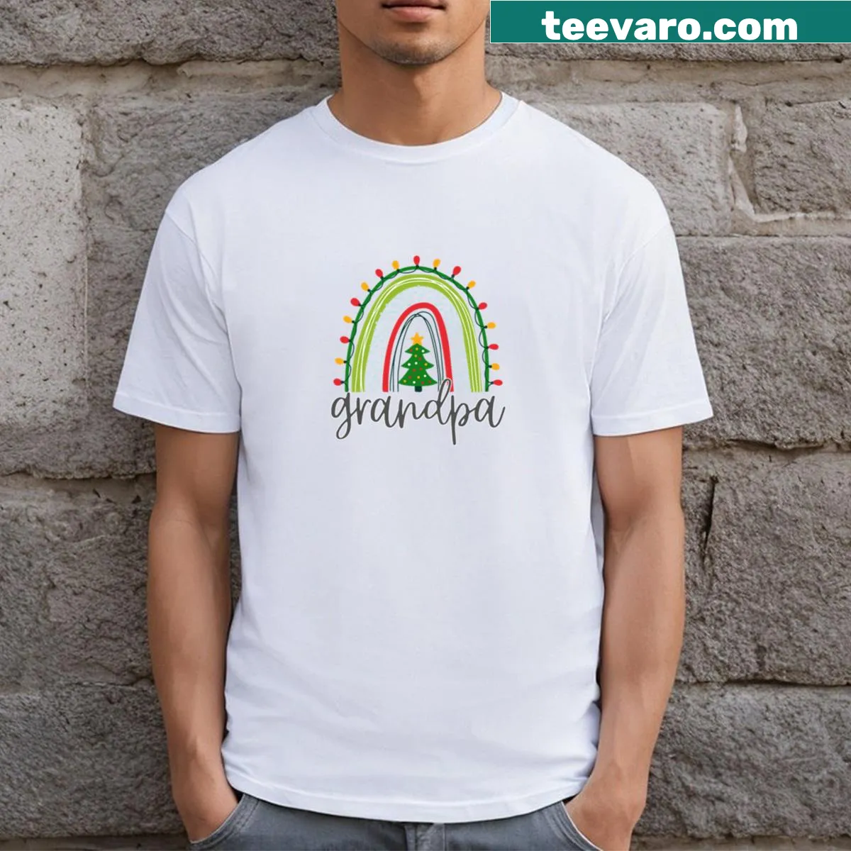 Rainbow design Christmas t-shirt for grandpa — on a men's t-shirt