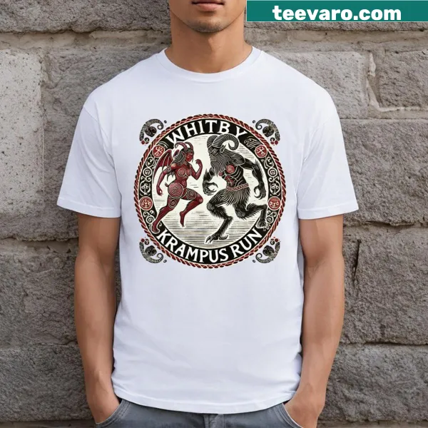 T-shirt featuring an illustration of Krampus in a spooky style