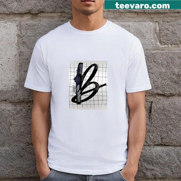 Minimalist Letter B graphic on a simple T-shirt