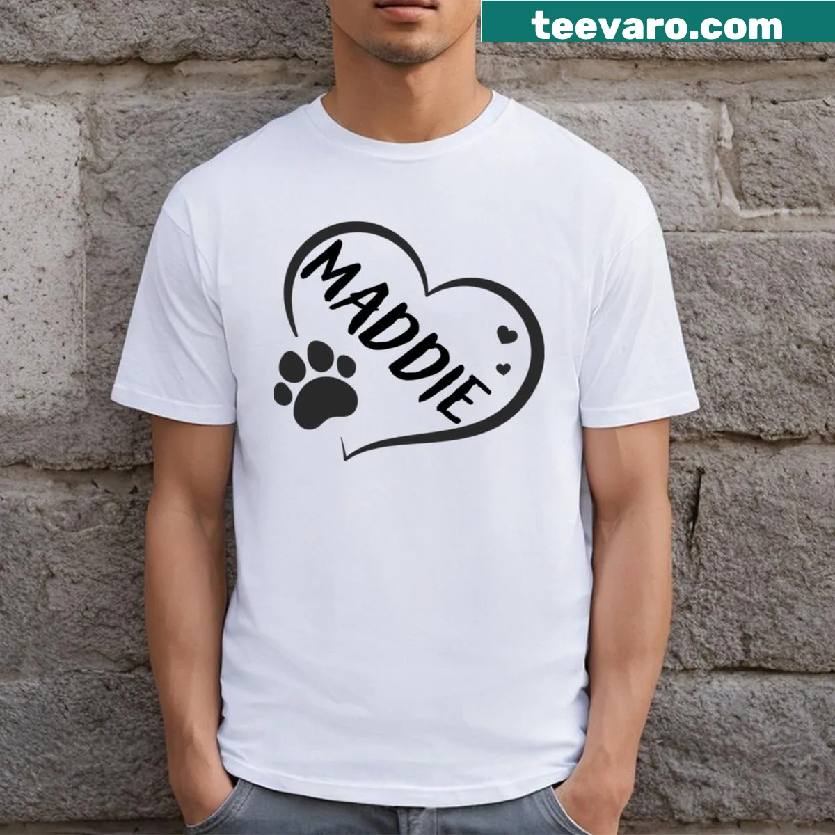 Heart and paw graphic t-shirt for dog and cat lovers — on a men's t-shirt