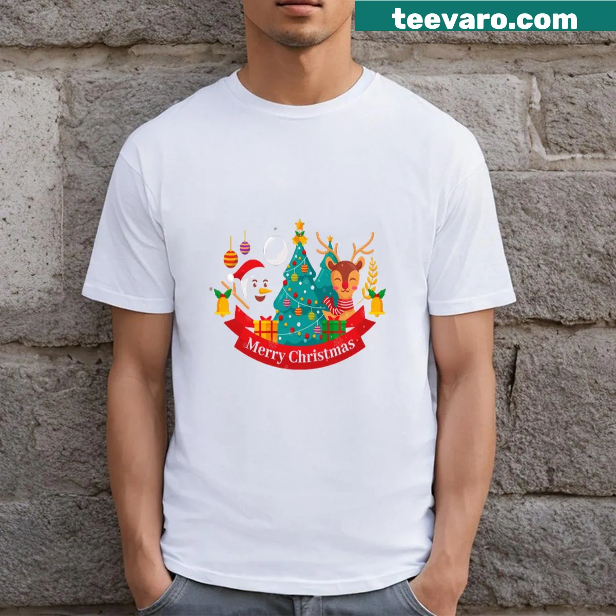 T-shirt featuring a playful Santa Claus design for Christmas — on a men's t-shirt