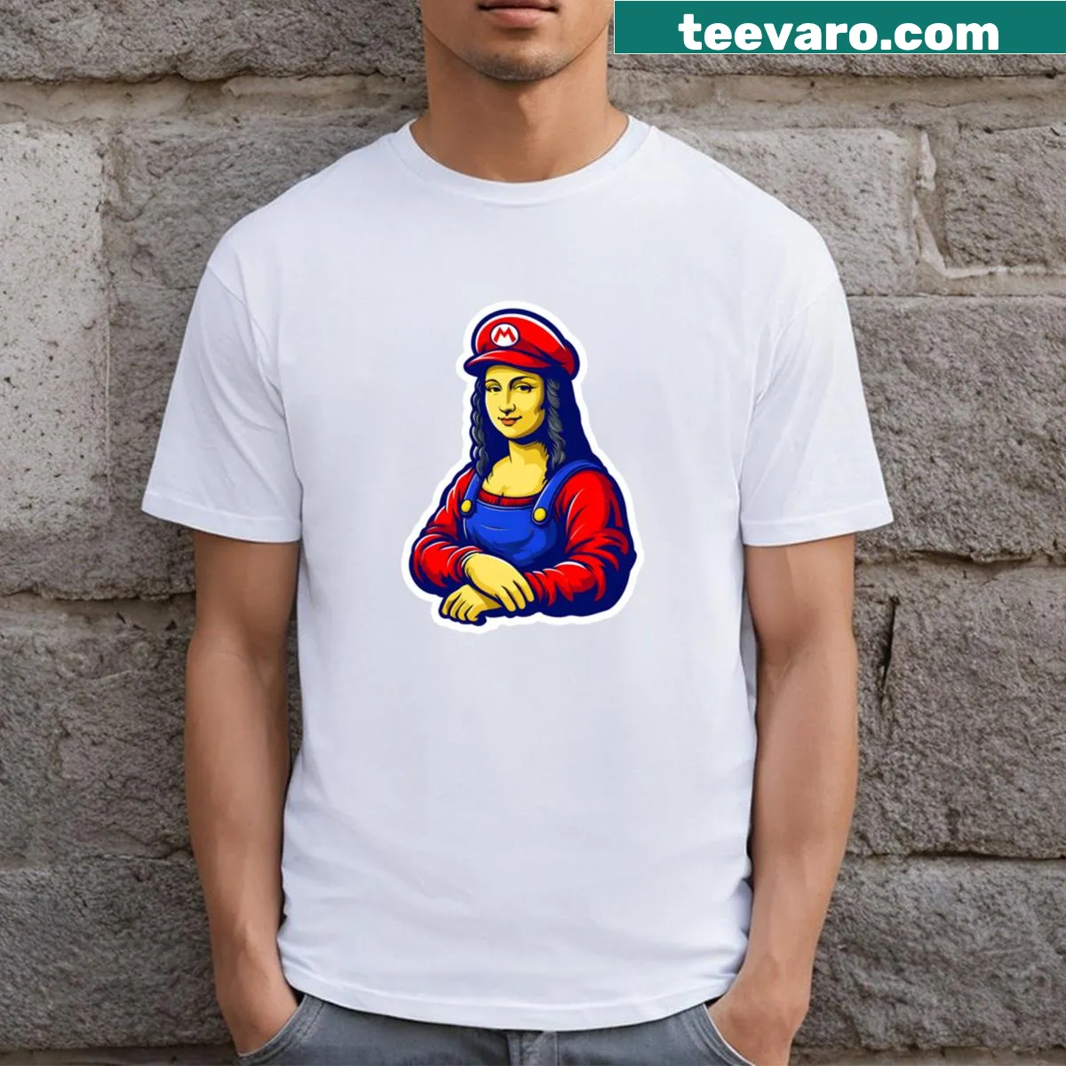 Mona Lisa graphic t-shirt featuring a tribute to Renaissance art — on a men's t-shirt