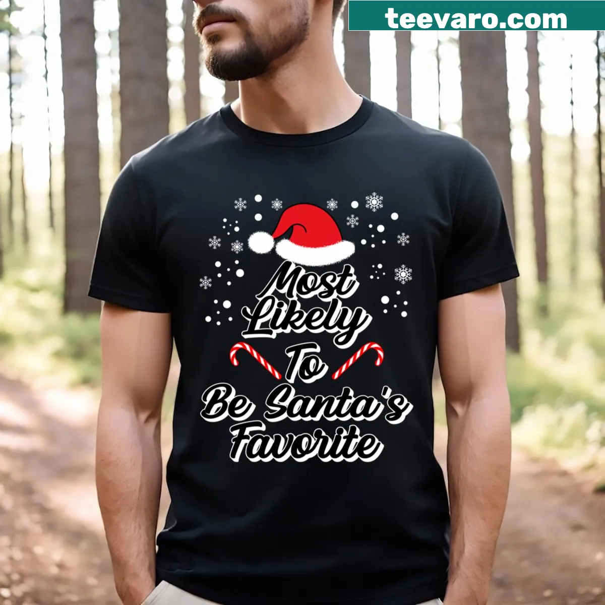 Christmas t-shirt with playful text about being Santa's favorite — on a men's t-shirt