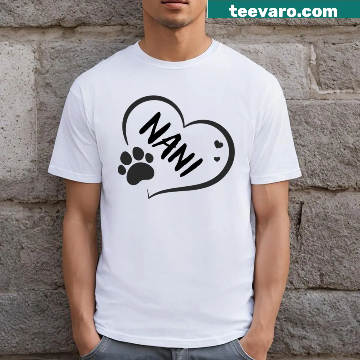 Heart graphic t-shirt with a paw print for pet lovers — on a men's t-shirt