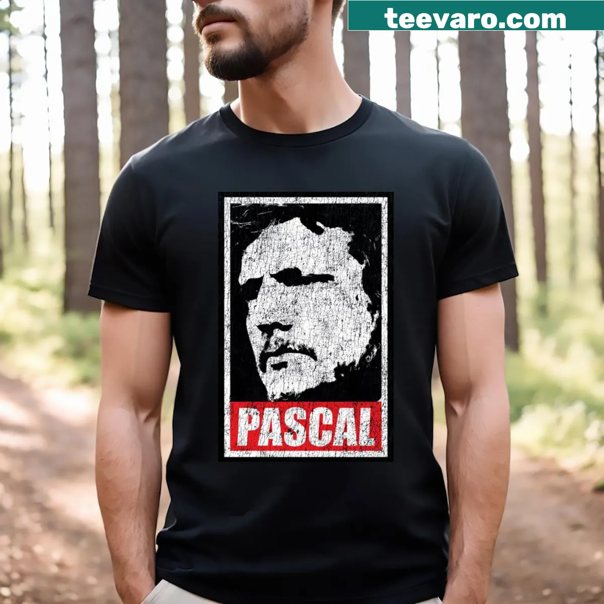 Funny 'Obey Pascal' typography t-shirt for wordplay enthusiasts — on a men's t-shirt