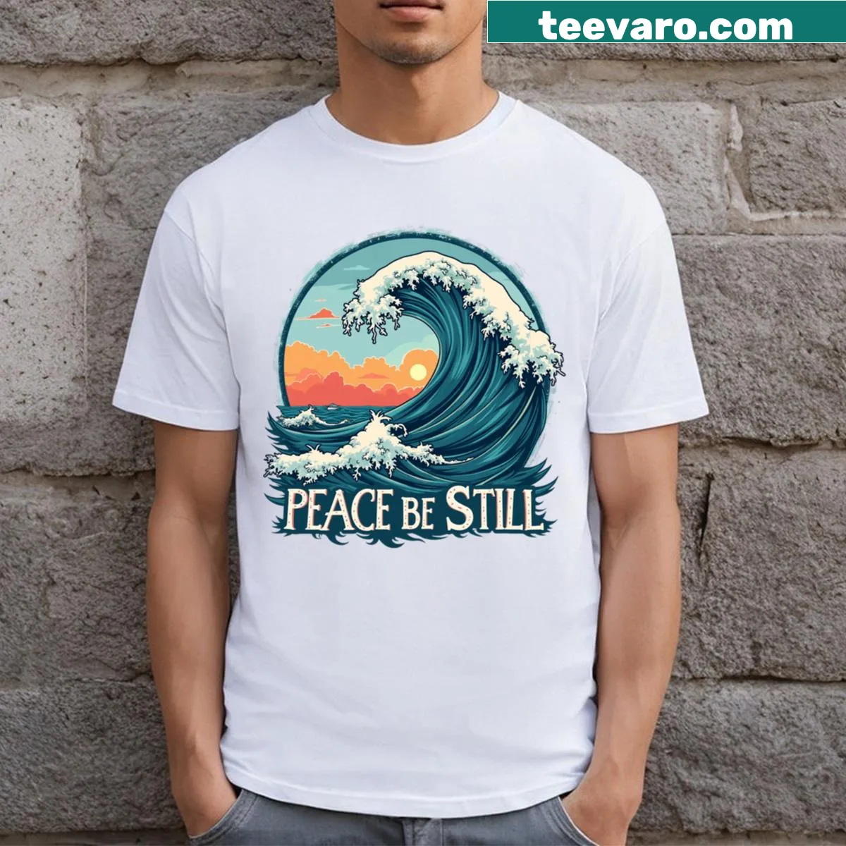 Illustration of calming sea waves for peace and tranquility — on a men's t-shirt