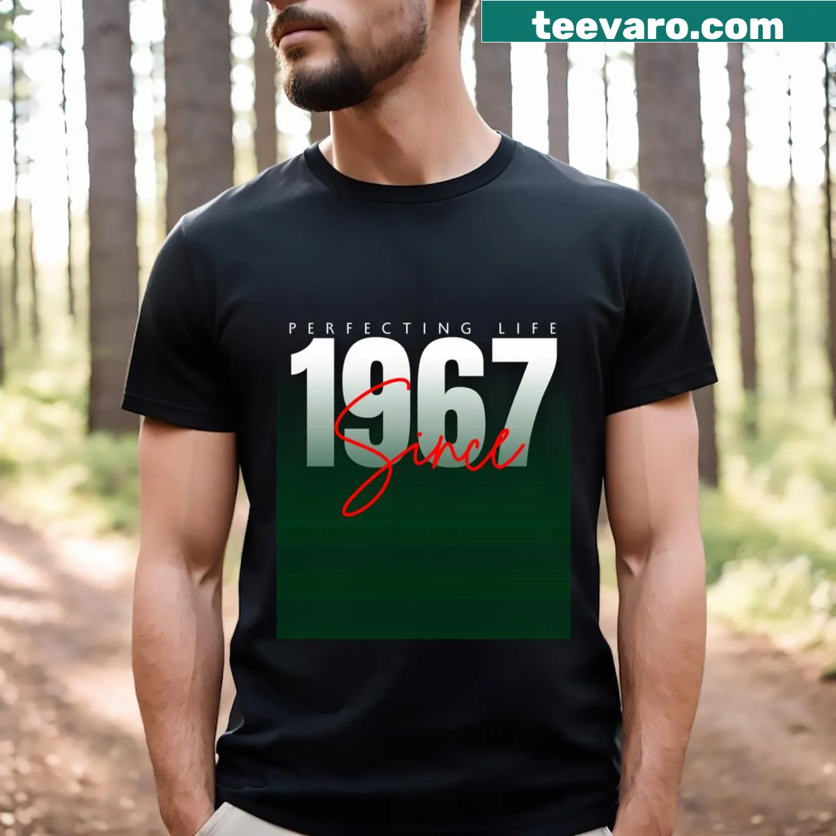 Typography T-shirt celebrating life since 1967 — on a men's t-shirt