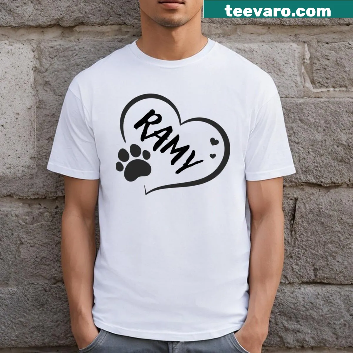 Heart and paw print illustration on a sentimental t-shirt — on a men's t-shirt