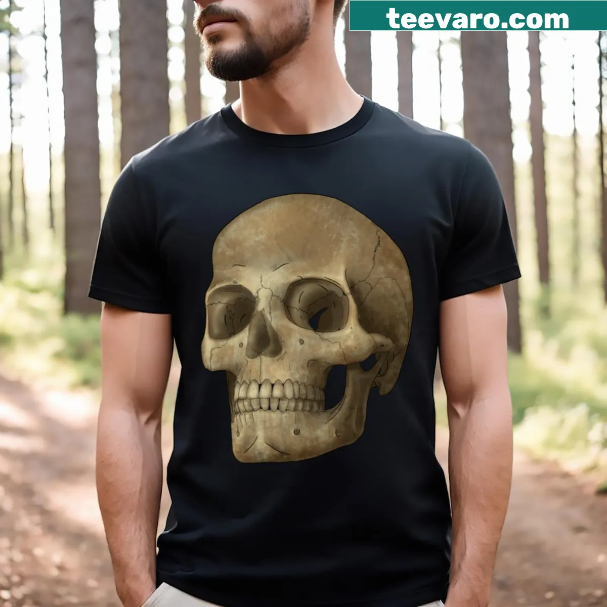 Realistic skull graphic t-shirt for those who favor gothic style — on a men's t-shirt