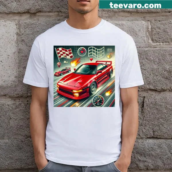 Illustrated t-shirt featuring the Red Sw20 Mr2 racing car design.