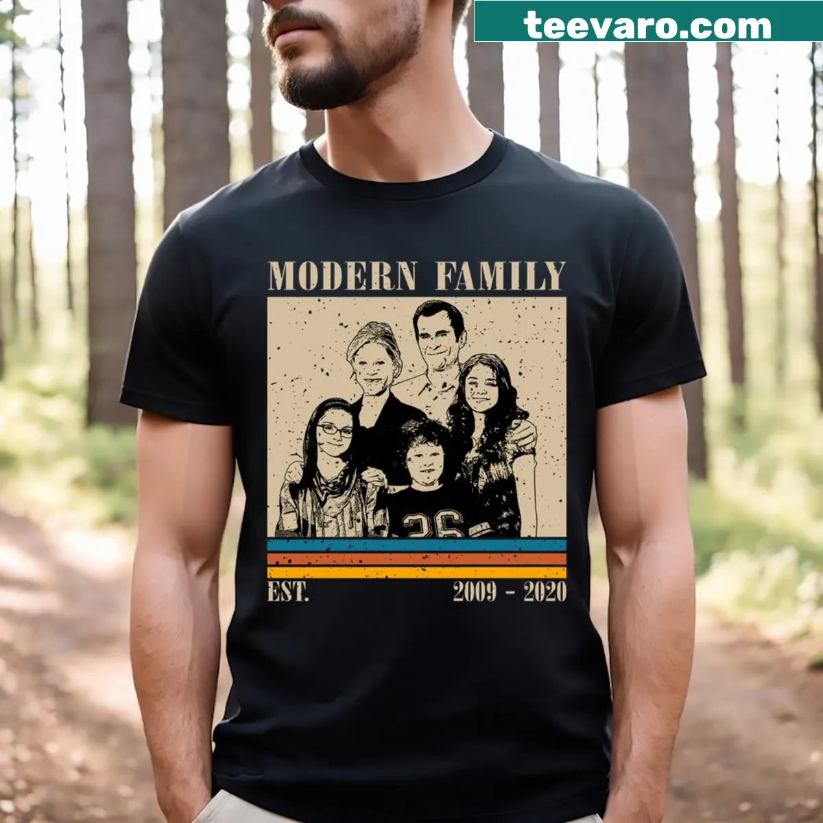 Vintage distressed t-shirt featuring quotes from the Modern Family series. — on a men's t-shirt