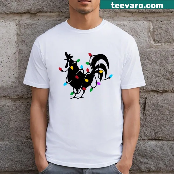 Whimsical rooster with Christmas bulbs illustration t-shirt