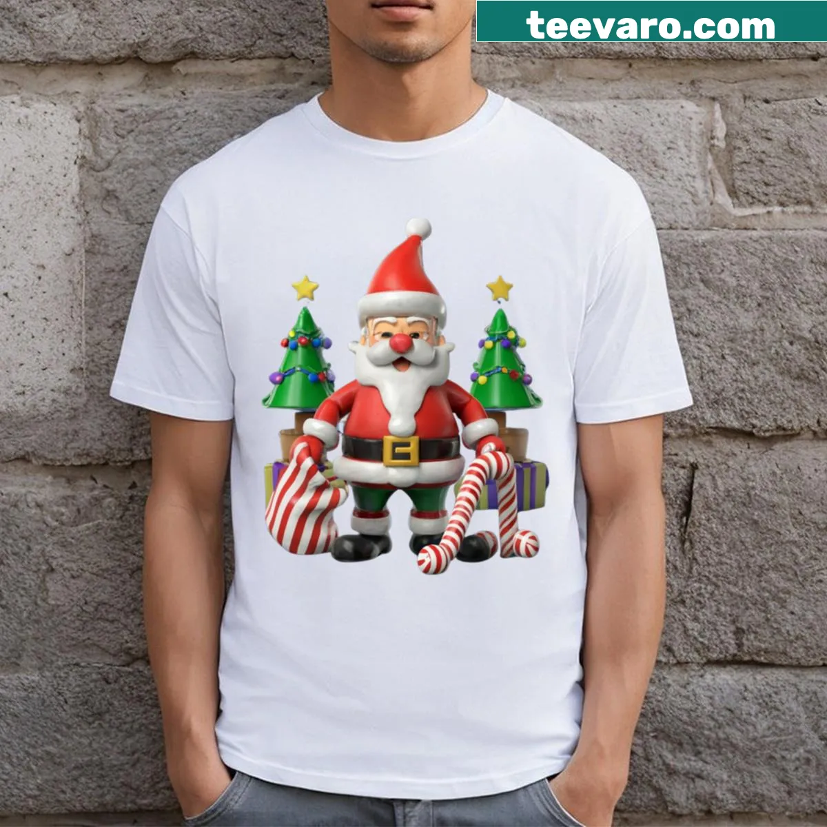 Humorous Santa in fiesta graphic t-shirt for the holidays — on a men's t-shirt
