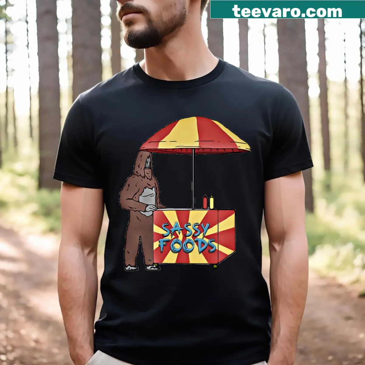 Graphic tee blending food and The Big Lez Show elements — on a men's t-shirt